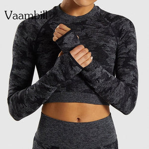 Woman Long Sleeve Yoga Sport Tshirt Women's Seamless Gym Top Workout Tops For Women Sports T-shirt Fitness Clothing Sportswear