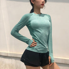 Load image into Gallery viewer, Women Autumn Shirts Long Sleeve Solid Color Quick Drying Breathable Running Fitness Ladies Elasticity Top T-shirt Camiseta Mujer