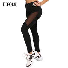 Load image into Gallery viewer, HIFOLK High Waist Black Fitness Leggings Women Workout Pants Femmle Leggings Fitness Mesh Insert Jeggings Patchwork Leggings