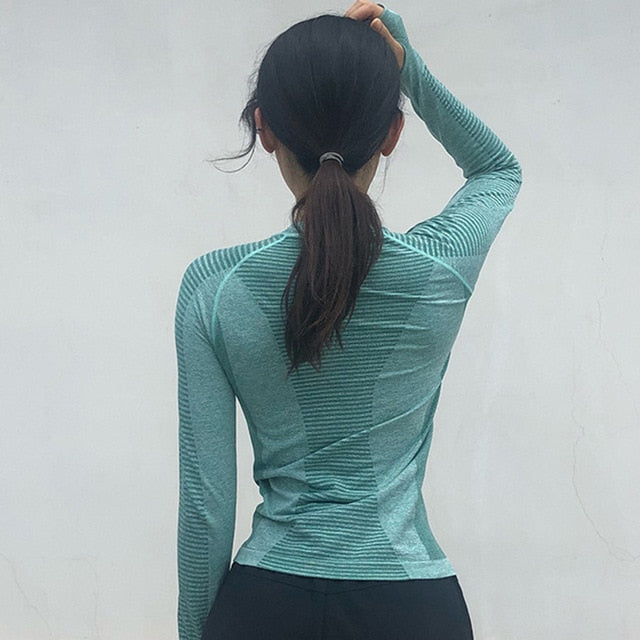 LEOQ Yoga Long Sleeve Shirts High Elastic Women Solid Gym Fitness Tops Elastic Crop Top Finger Sleeve Sports Workout Active Wear