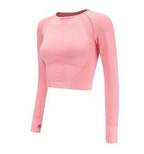 Load image into Gallery viewer, 2019 New Sexy Yoga Clothes Women Seamless Navel Long Sleeve Gradient Yoga Shirts Workout Running Sport Crop Top Gym Clothing