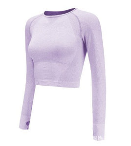 2019 New Sexy Yoga Clothes Women Seamless Navel Long Sleeve Gradient Yoga Shirts Workout Running Sport Crop Top Gym Clothing