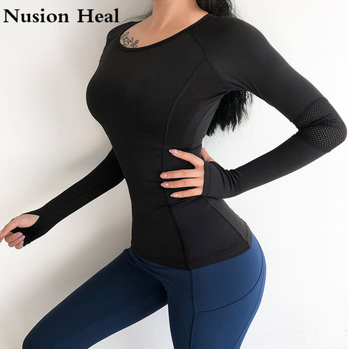 Women Mesh Hollow Out Yoga Top Full Sleeve Sport T Shirt Quick Dry Fitness Clothing Sports Gym Running Jogging Shirts Activewear