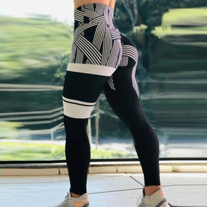 CHRLEISURE Striped 3D printing fitness leggings woman High waist Slim Package hip feminine workout pants Breathable leggings